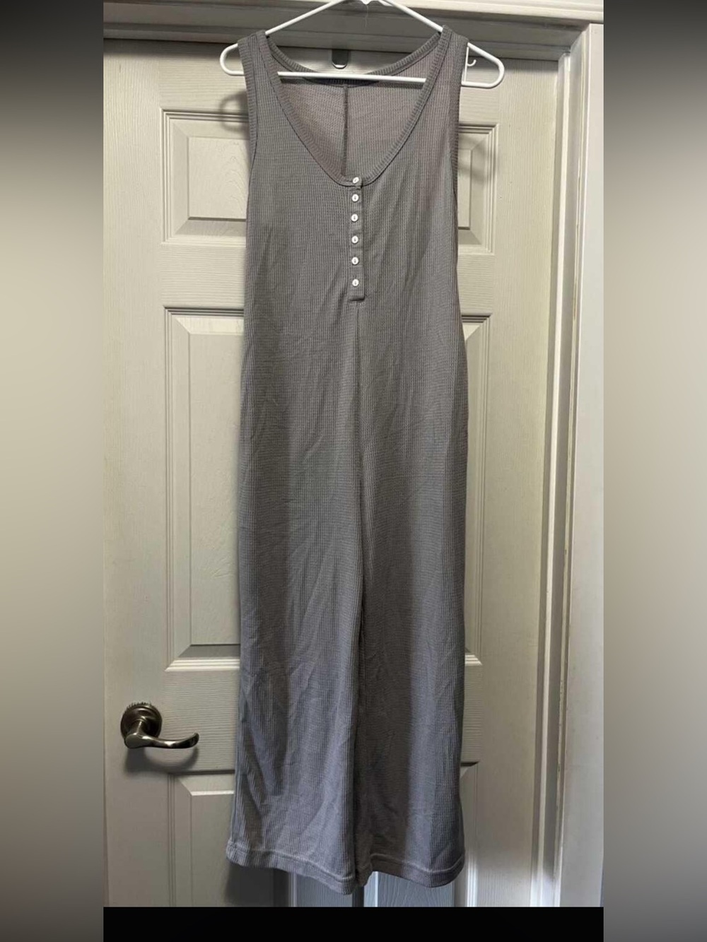 Gray Ribbed Button-Front Tank Jumpsuit
